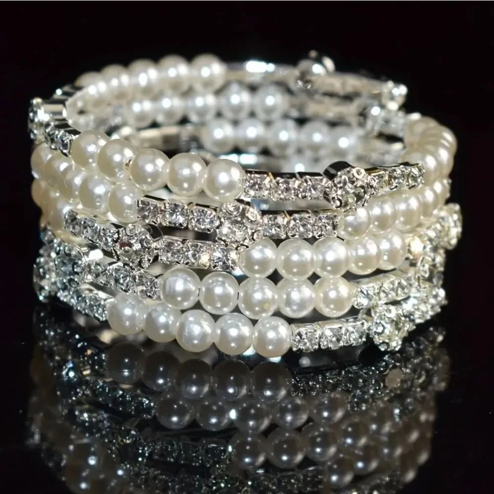 Faux Pearl Rhinestone Bracelets